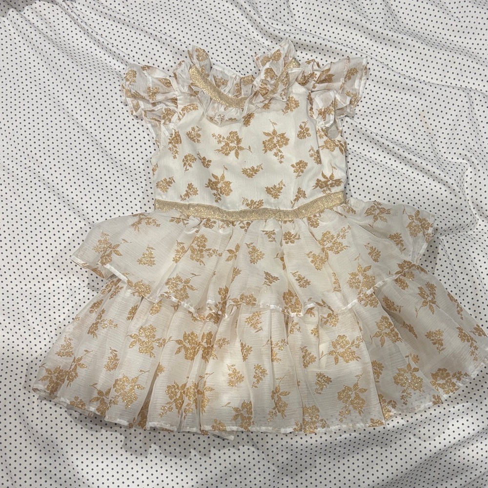 Janie and Jack Cream and Gold Floral Dress